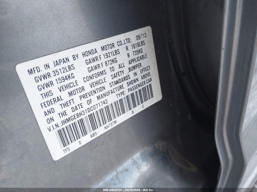 2013 Honda Fit VIN JHMGE8H31DC071742 IAAI salvage auction — FRONT END, Salvage (Iowa), sold $375 on 2026-07-13 (photo 9)