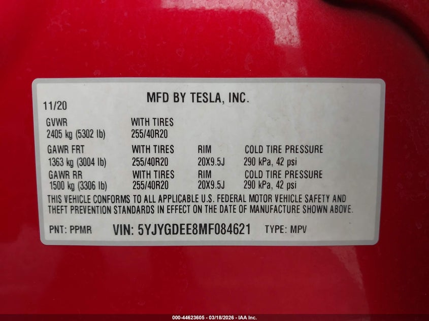 2021 Tesla Model y VIN 5YJYGDEE8MF084621 IAAI salvage auction — LEFT FRONT, Salvage (Hawaii), sold $4,425 on 2026-07-23 (photo 9)