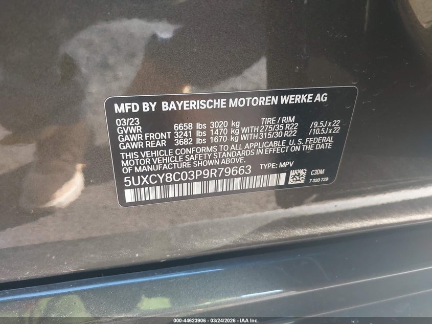 2023 BMW X6 VIN 5UXCY8C03P9R79663 IAAI salvage auction — FRONT END, Mv-907A (New York), sold $32,050 on 2026-07-06 (photo 9)