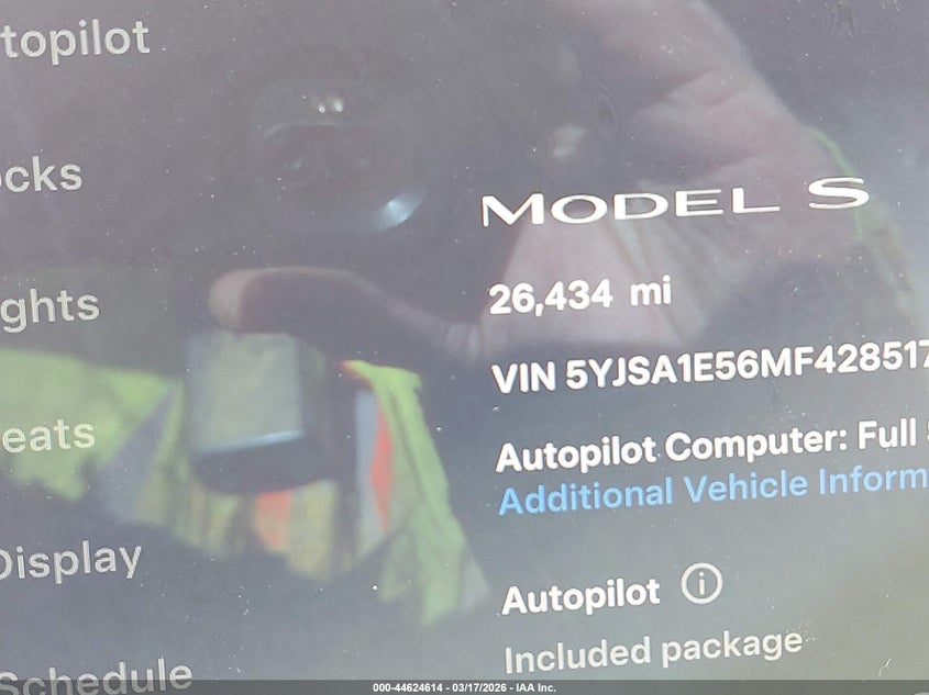 2021 Tesla Model s VIN 5YJSA1E56MF428517 IAAI salvage auction — MECHANICAL, Salvage Title, sold $12,600 on 2026-07-28 (photo 7)