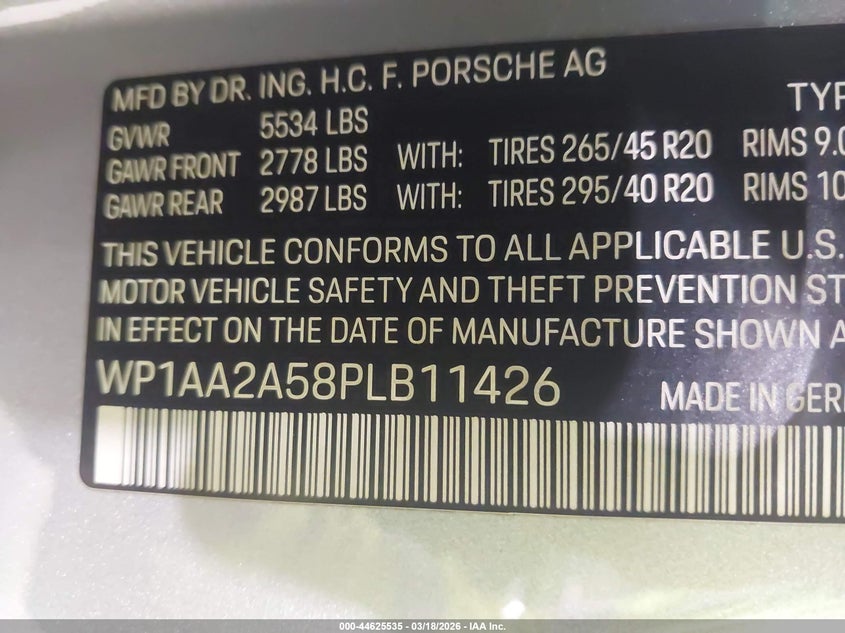 2023 Porsche Macan VIN WP1AA2A58PLB11426 IAAI salvage auction — LEFT FRONT, Salvage (New Jersey), sold $25,300 on 2026-07-20 (photo 9)