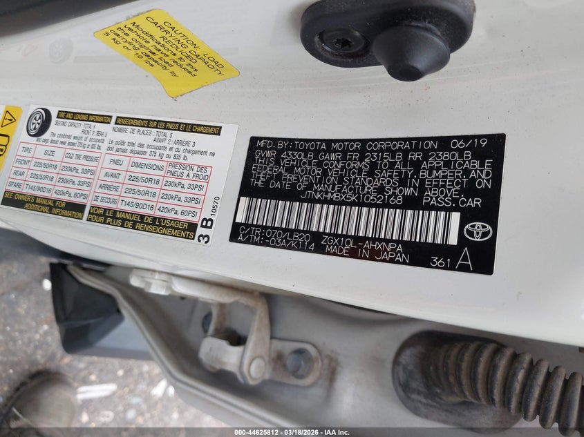 2019 Toyota C-hr VIN JTNKHMBX5K1052168 IAAI salvage auction — RIGHT FRONT, Salvage (Mississippi), sold $6,750 on 2026-07-15 (photo 9)
