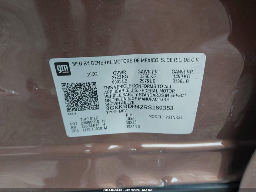 2024 Chevrolet Blazer VIN 3GNKBDR42RS169353 IAAI salvage auction — UNKNOWN, Clear (Michigan), sold $9,950 on 2026-07-23 (photo 9)