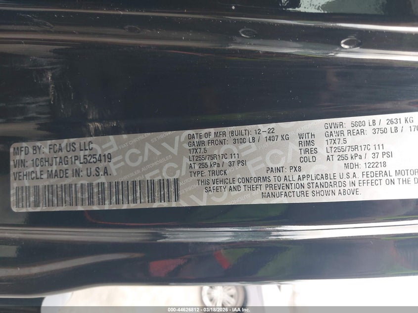 2023 Jeep Gladiator VIN 1C6HJTAG1PL525419 IAAI salvage auction — REPOSSESSION, Salvage Title, sold $21,000 on 2026-09-08 (photo 9)