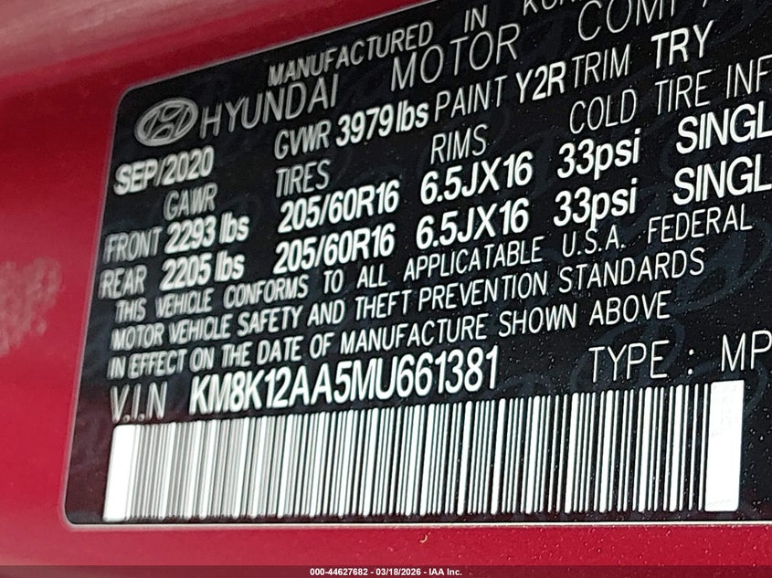 2021 Hyundai Kona VIN KM8K12AA5MU661381 IAAI salvage auction — FRONT END, Salvage (Oklahoma), sold $1,500 on 2026-08-02 (photo 9)