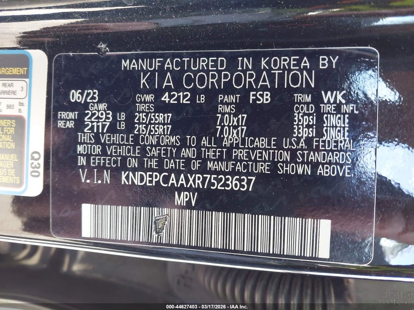2024 Kia Seltos VIN KNDEPCAAXR7523637 IAAI salvage auction — REAR END, Salvage - Greater Than 75% (Maryland), sold $4,900 on 2026-07-08 (photo 9)