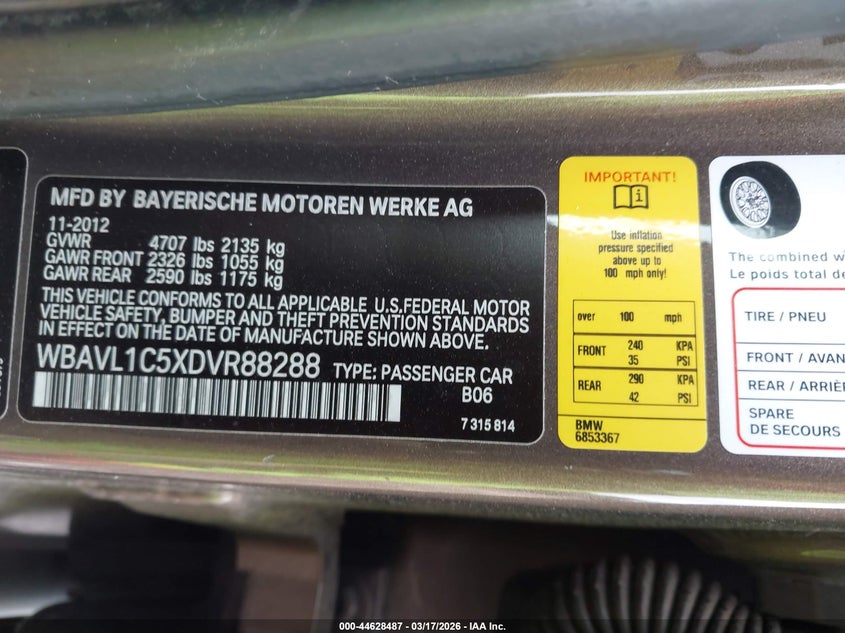 2013 BMW X1 VIN WBAVL1C5XDVR88288 IAAI salvage auction — RIGHT FRONT, Salvage (Ohio), sold $575 on 2026-07-09 (photo 9)