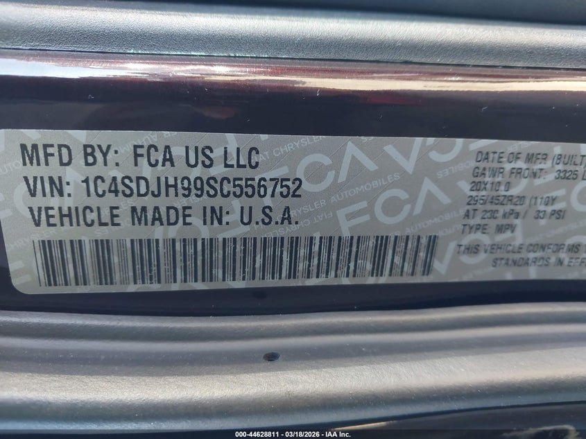2025 Dodge Durango VIN 1C4SDJH99SC556752 IAAI salvage auction — RIGHT FRONT, Salvage Title, sold $42,750 on 2026-07-20 (photo 9)
