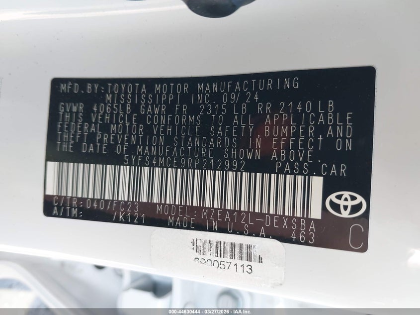 2024 Toyota Corolla VIN 5YFS4MCE9RP212992 IAAI salvage auction — FRONT END, Wait Title, sold $4,750 on 2026-07-08 (photo 9)