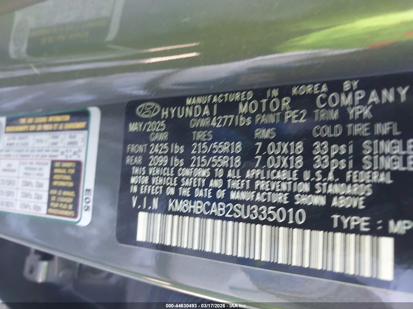 2025 Hyundai Kona VIN KM8HBCAB2SU335010 IAAI salvage auction — FRONT END, Salvage Title, sold $7,000 on 2026-07-28 (photo 9)