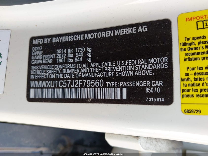 2018 Mini Hard top VIN WMWXU1C57J2F79560 IAAI salvage auction — RIGHT SIDE, Salvage (North Carolina), sold $1,050 on 2026-08-15 (photo 9)