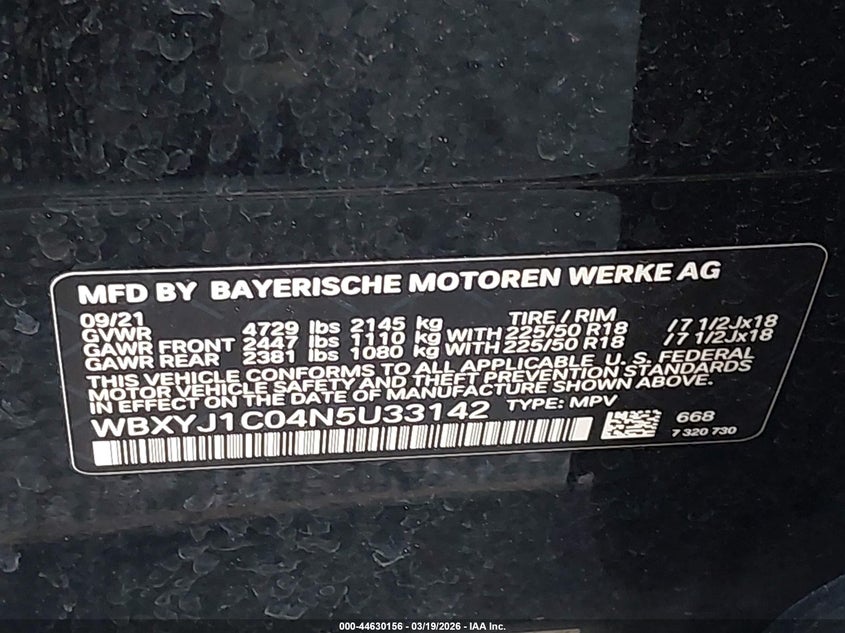 2022 BMW X2 VIN WBXYJ1C04N5U33142 IAAI salvage auction — HAIL, Salvage (Indiana), sold $6,125 on 2026-07-09 (photo 9)