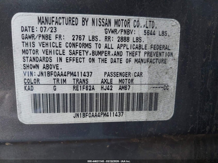 2023 Nissan Ariya VIN JN1BF0AA4PM411437 IAAI salvage auction — REAR END, Salvage Title, sold $10,100 on 2026-07-08 (photo 9)