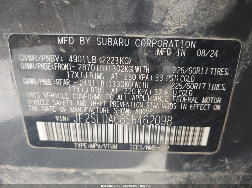 2025 Subaru Forester VIN JF2SLDAC8SH462098 IAAI salvage auction — LEFT FRONT, Salvage Title, sold $4,550 on 2026-07-10 (photo 9)