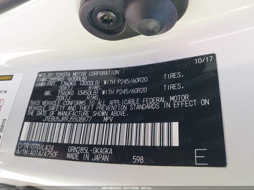 2018 Toyota 4runner VIN JTEBU5JR9J5508877 IAAI salvage auction — FRONT END, Salvage (Georgia), sold $11,200 on 2026-07-20 (photo 9)