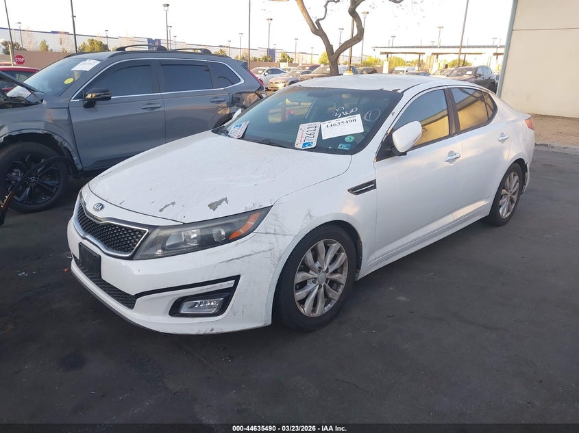 2015 Kia Optima VIN 5XXGM4A77FG395937 IAAI salvage auction — LEFT SIDE, Salvage Title, sold $875 on 2026-07-31 (photo 2)