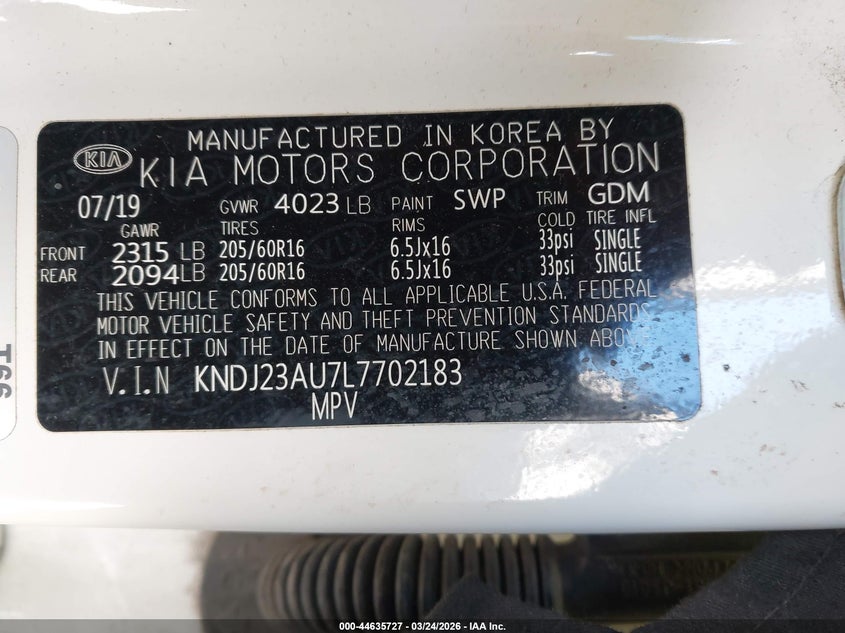2020 Kia Soul VIN KNDJ23AU7L7702183 IAAI salvage auction — RIGHT FRONT, Salvage Title, sold $1,975 on 2026-07-15 (photo 9)