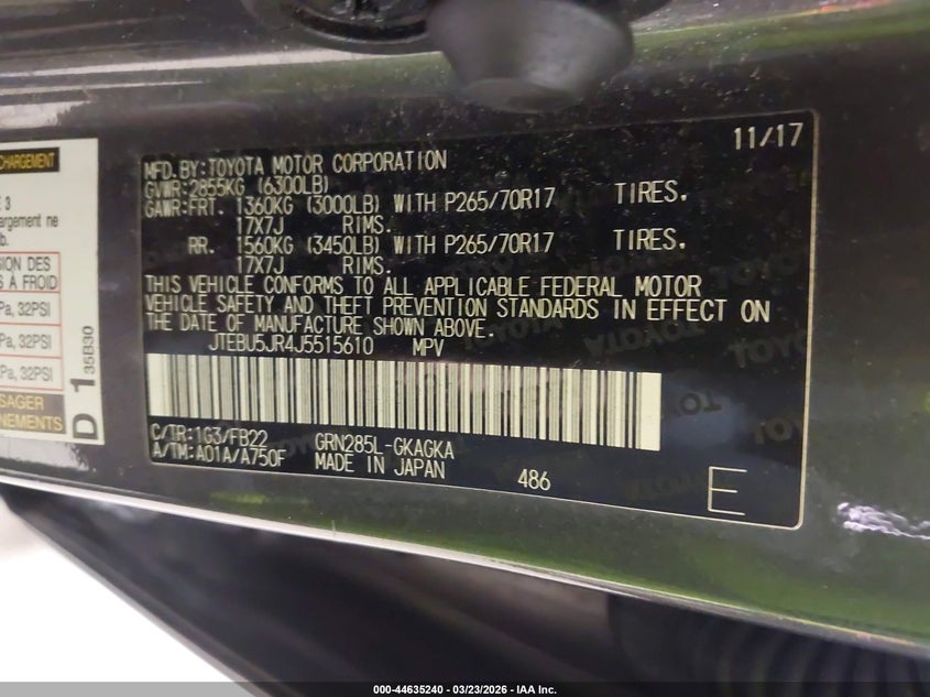 2018 Toyota 4runner VIN JTEBU5JR4J5515610 IAAI salvage auction — RIGHT FRONT, Wait Title, sold $7,950 on 2026-07-09 (photo 9)