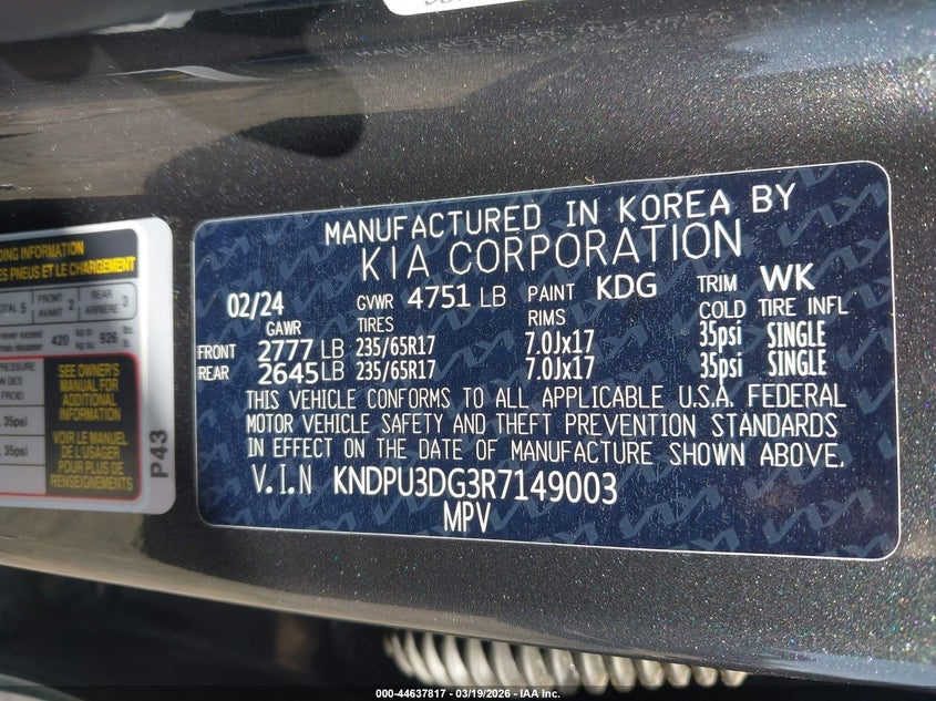 2024 Kia Sportage VIN KNDPU3DG3R7149003 IAAI salvage auction — FRONT END, Salvage Title, sold $4,100 on 2026-07-22 (photo 9)