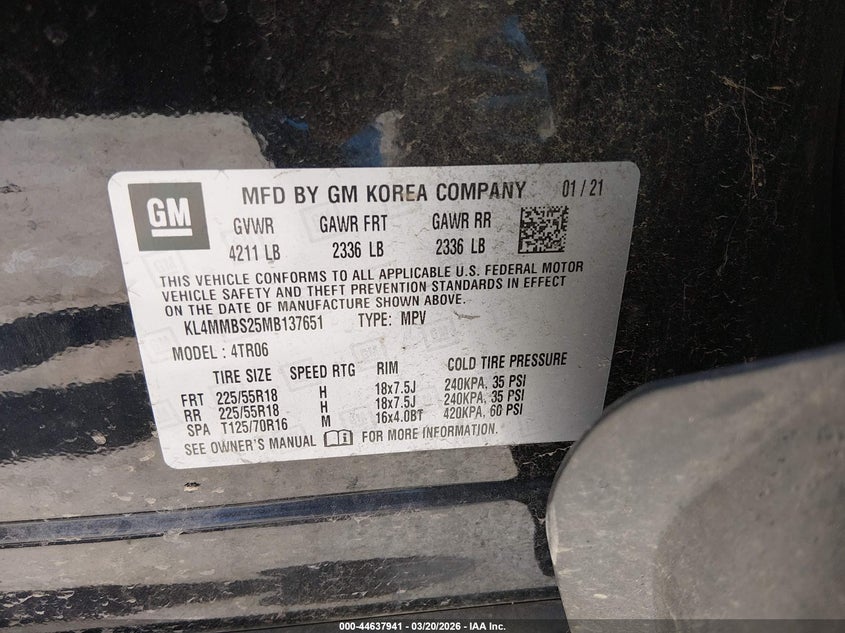 2021 Buick Encore gx VIN KL4MMBS25MB137651 IAAI salvage auction — FRONT END, Clear (Oklahoma), sold $4,750 on 2026-09-16 (photo 9)