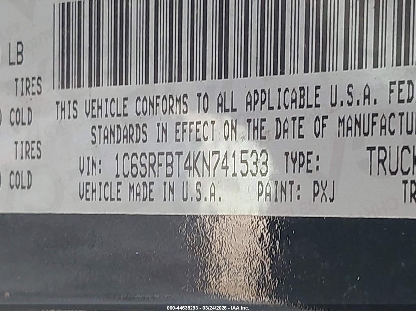 2019 Ram 1500 VIN 1C6SRFBT4KN741533 IAAI salvage auction — LEFT FRONT, Wait Title, sold $3,550 on 2026-07-10 (photo 9)
