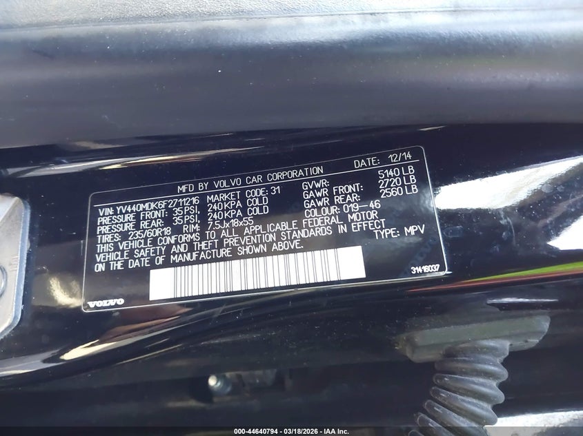 2015 Volvo Xc60 VIN YV440MDK6F2711216 IAAI salvage auction — FRONT END, Salvage (Georgia), sold $525 on 2026-07-08 (photo 9)