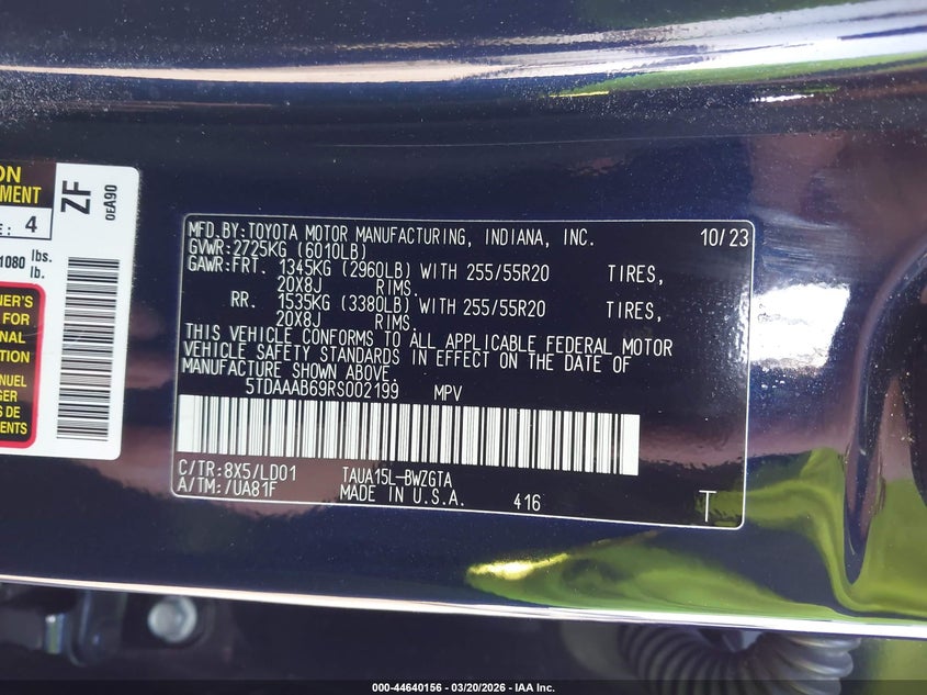 2024 Lexus Tx VIN 5TDAAAB69RS002199 IAAI salvage auction — FRONT & REAR, Salvage Title, sold $20,800 on 2026-09-02 (photo 9)