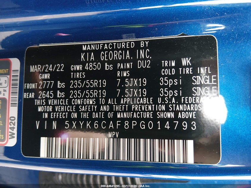 2023 Kia Sportage VIN 5XYK6CAF8PG014793 IAAI salvage auction — REAR END, Salvage Title, sold $5,600 on 2026-07-19 (photo 9)