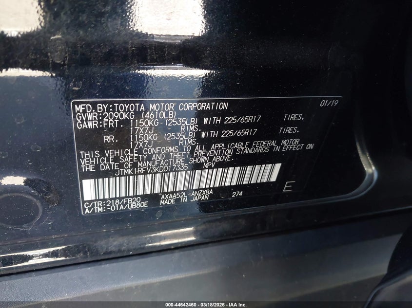 2019 Toyota Rav 4 VIN JTMK1RFV3KD017335 IAAI salvage auction — RIGHT SIDE, Salvage (California), sold $9,450 on 2026-07-30 (photo 9)