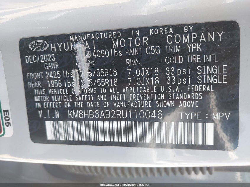 2024 Hyundai Kona VIN KM8HB3AB2RU110046 IAAI salvage auction — FRONT END, Salvage (Texas), sold $9,650 on 2026-07-09 (photo 9)