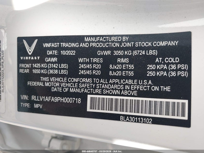 2023 VIN RLLV1AFA9PH000718 IAAI salvage auction — FRONT END, Salvage (California), sold $25 on 2026-07-30 (photo 9)