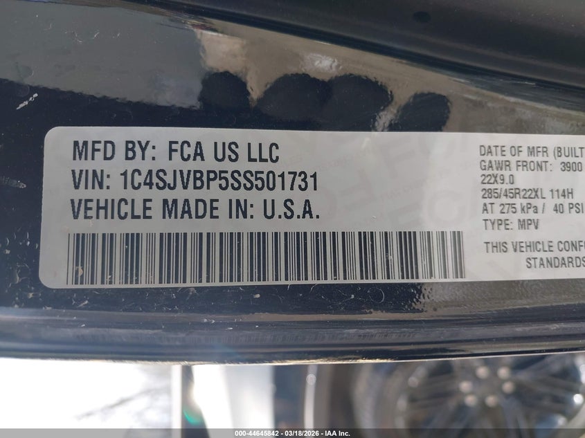 2025 Jeep Grand wagoneer VIN 1C4SJVBP5SS501731 IAAI salvage auction — FRONT END, Salvage (Vermont), sold $13,675 on 2026-07-09 (photo 9)