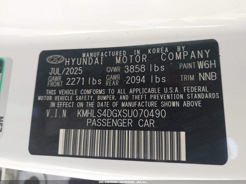 2025 Hyundai Elantra VIN KMHLS4DGXSU070490 IAAI salvage auction — REAR END, Salvage - Greater Than 75% (Maryland), sold $5,500 on 2026-08-01 (photo 9)
