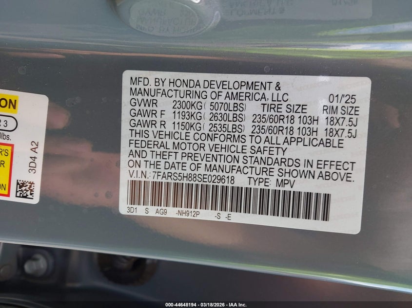 2025 Honda Cr-v VIN 7FARS5H88SE029618 IAAI salvage auction — FRESH WATER, Salvage (Hawaii), sold $6,900 on 2026-07-14 (photo 9)