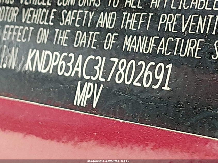 2020 Kia Sportage VIN KNDP63AC3L7802691 IAAI salvage auction — FRONT END, Salvage Title, sold $1,300 on 2026-07-17 (photo 9)