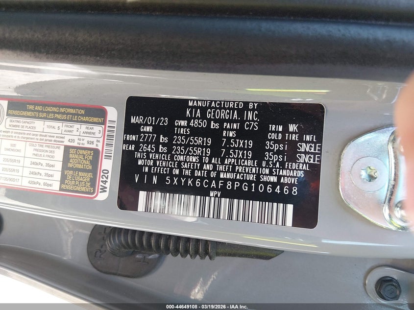 2023 Kia Sportage VIN 5XYK6CAF8PG106468 IAAI salvage auction — SIDE, Salvage (South Carolina), sold $7,200 on 2026-07-28 (photo 9)