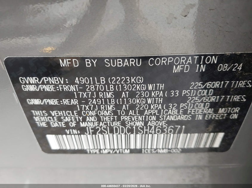 2025 Subaru Forester VIN JF2SLDDC1SH463671 IAAI salvage auction — FRONT END, Salvage (Indiana), sold $6,025 on 2026-07-16 (photo 7)