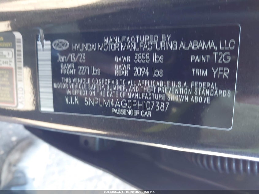 2023 Hyundai Elantra VIN 5NPLM4AG0PH107387 IAAI salvage auction — FRONT END, Salvage Title, sold $4,150 on 2026-07-14 (photo 9)