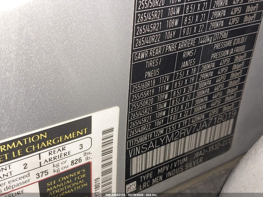 2018 Land rover Range rover velar VIN SALYM2RV7JA718019 IAAI salvage auction — FRONT END, Salvage Title, sold $4,825 on 2026-07-09 (photo 9)