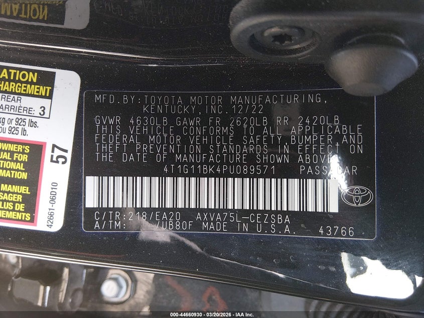 2023 Toyota Camry VIN 4T1G11BK4PU089571 IAAI salvage auction — SIDE, Salvage (New Jersey), sold $10,400 on 2026-07-31 (photo 9)