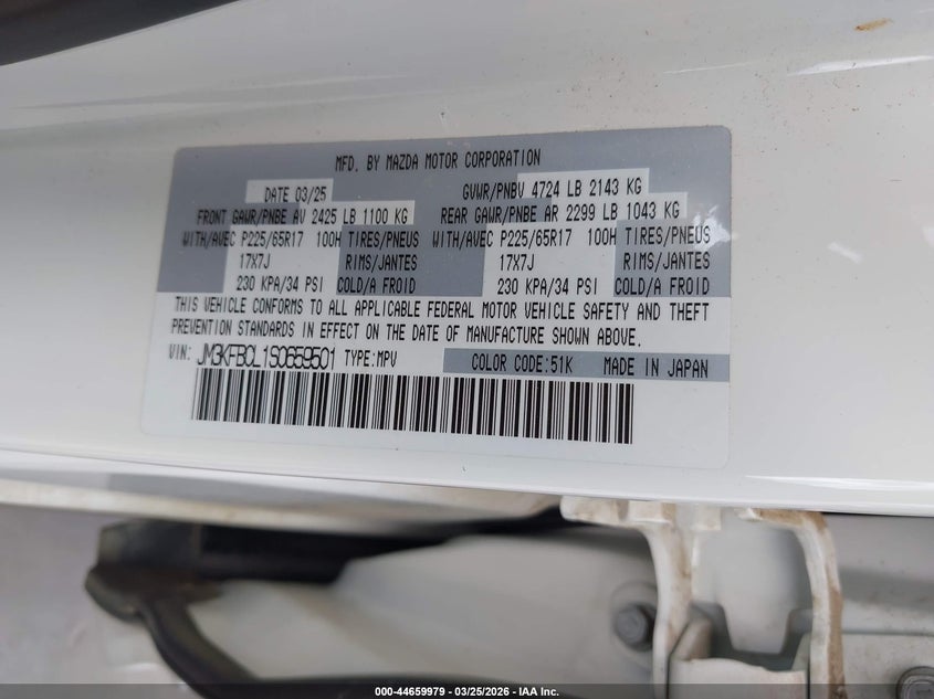 2025 Mazda Cx-5 VIN JM3KFBCL1S0659501 IAAI salvage auction — REAR END, Wait Title, sold $9,300 on 2026-07-21 (photo 9)