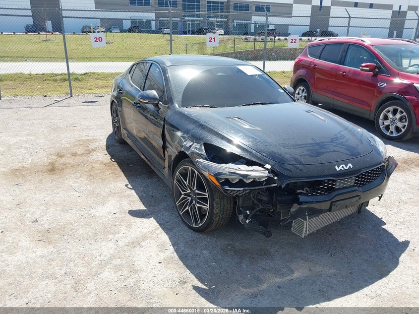 2022 Kia Stinger VIN KNAE45LCXN6102159 IAAI salvage auction — FRONT END, Salvage Title, sold $6,500 on 2026-07-21 (photo 1)