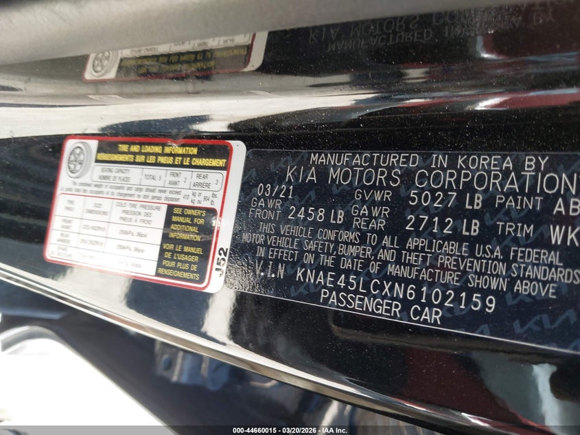 2022 Kia Stinger VIN KNAE45LCXN6102159 IAAI salvage auction — FRONT END, Salvage Title, sold $6,500 on 2026-07-21 (photo 9)