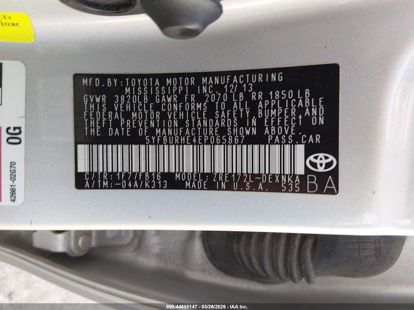 2014 Toyota Corolla VIN 5YFBURHE4EP065867 IAAI salvage auction — ALL OVER, Salvage (Texas), sold $1,975 on 2026-07-24 (photo 9)
