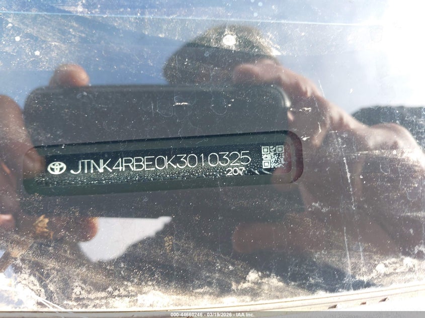 2019 Toyota Corolla VIN JTNK4RBE0K3010325 IAAI salvage auction — WATER/FLOOD, Salvage Title, sold $25 on 2026-07-21 (photo 9)