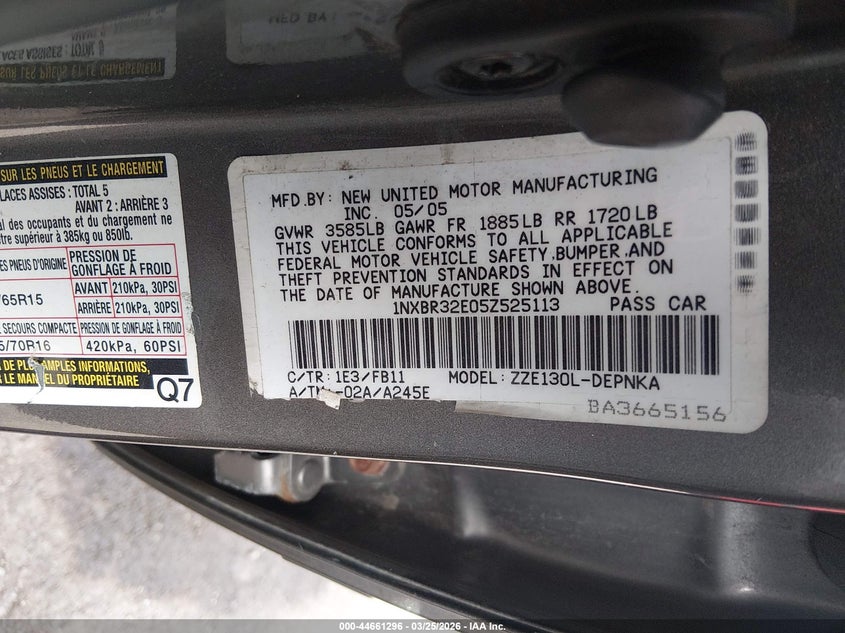 2005 Toyota Corolla VIN 1NXBR32E05Z525113 IAAI salvage auction — FRONT END, Salvage (Ohio), sold $350 on 2026-07-17 (photo 9)