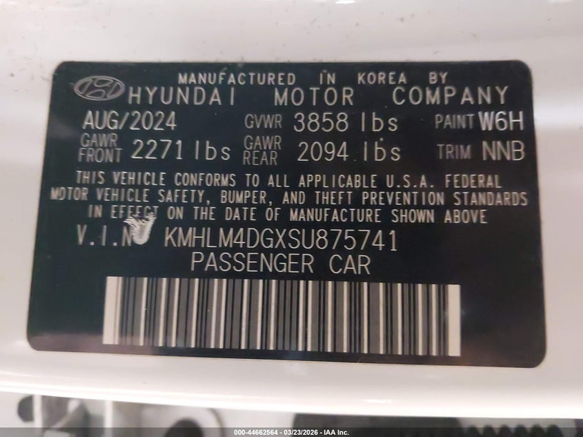 2025 Hyundai Elantra VIN KMHLM4DGXSU875741 IAAI salvage auction — FRONT END, Wait Title, sold $5,700 on 2026-07-21 (photo 9)