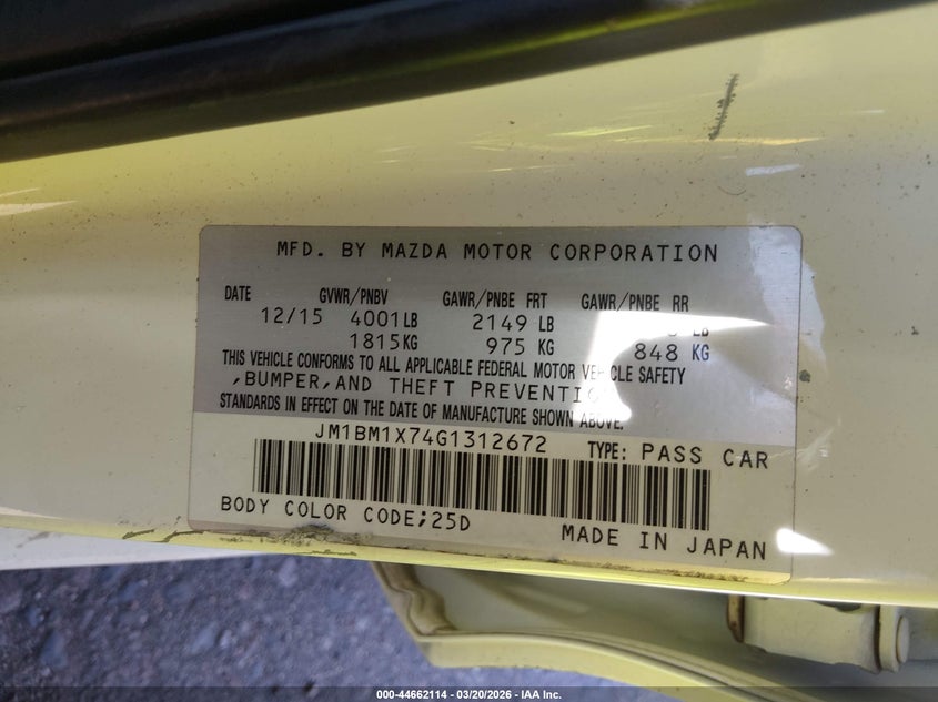 2016 Mazda 3 VIN JM1BM1X74G1312672 IAAI salvage auction — FRONT END, Salvage Title, sold $700 on 2026-07-15 (photo 9)