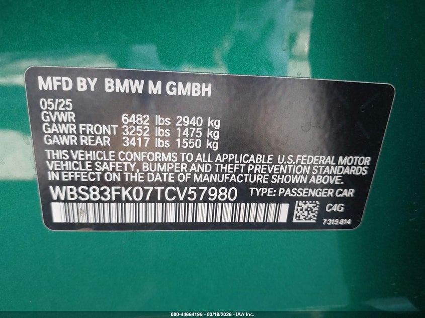 2026 BMW M5 VIN WBS83FK07TCV57980 IAAI salvage auction — LEFT & RIGHT, Salvage Title, sold $30,250 on 2026-07-27 (photo 9)