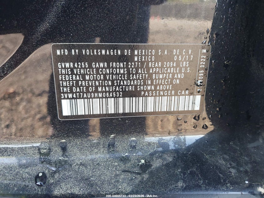 2017 Volkswagen Golf gti VIN 3VW4T7AU9HM064532 IAAI salvage auction — FRONT END, Salvage (South Carolina), sold $3,300 on 2026-07-08 (photo 9)